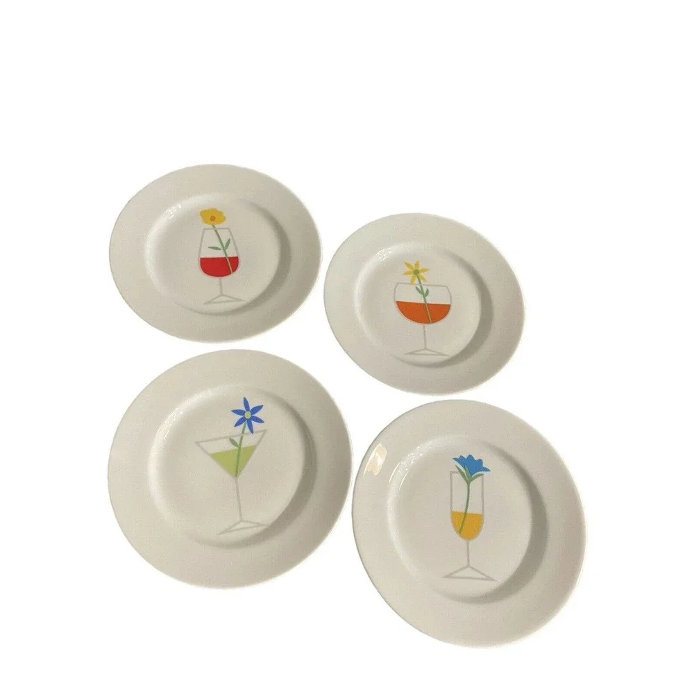 Crate & Barrel Set of 4 “Blossom Up Flower” Appetizer/ Snack Plates